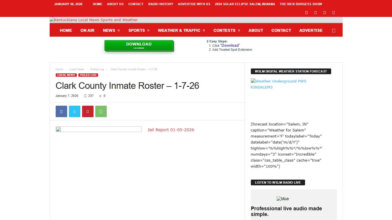 Clark County Inmate Roster – 1-7-26 WSLM RADIO
